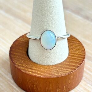 Sterling Silver 925 Oval Opal Ring Size 8.75 Stackable Minimalist Gemstone Band